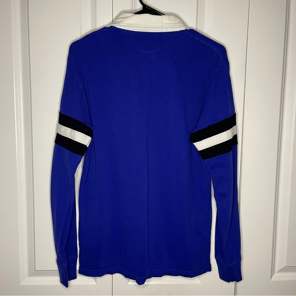 Polo Ralph Lauren Boys Large 14/16 Blue Rugby Stripe Long Sleeve Polo Y2K Rare - Picture 4 of 8